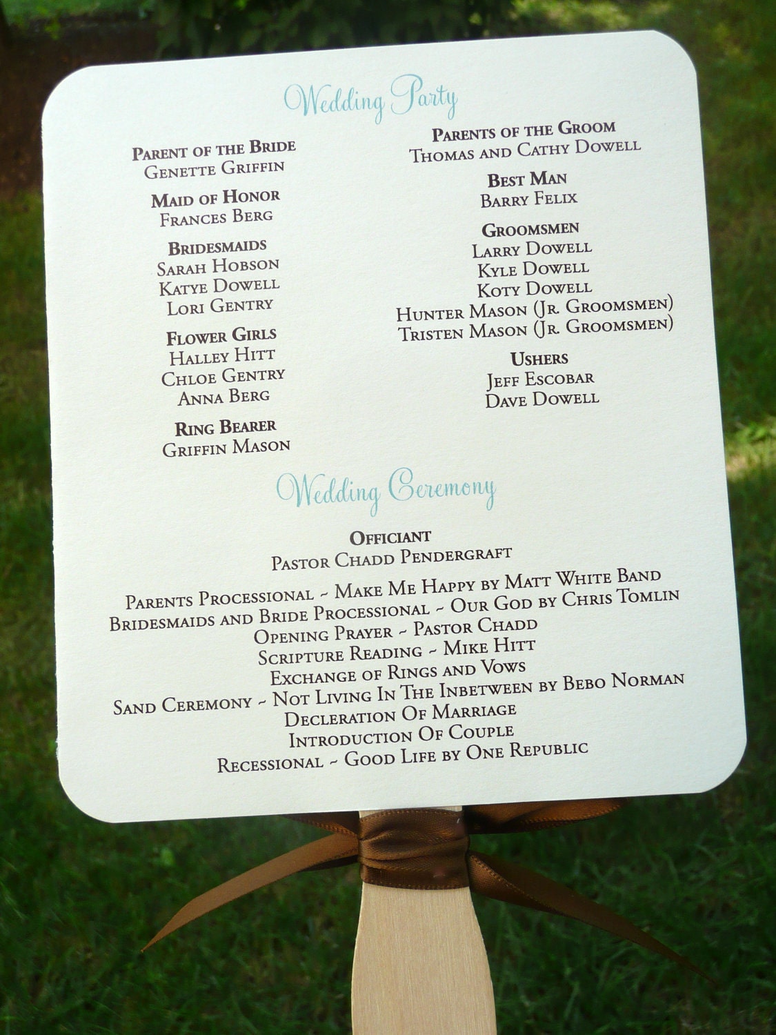 Wedding Program Fan - The Allison Sample with Wavy Handle