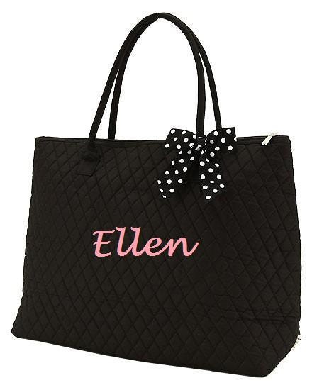 Personalized Quilted Black Tote Bag - Customized Bridemaid Gifts ...