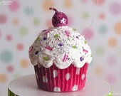 Cupcake Ornament - Mini Pink Polka Dot