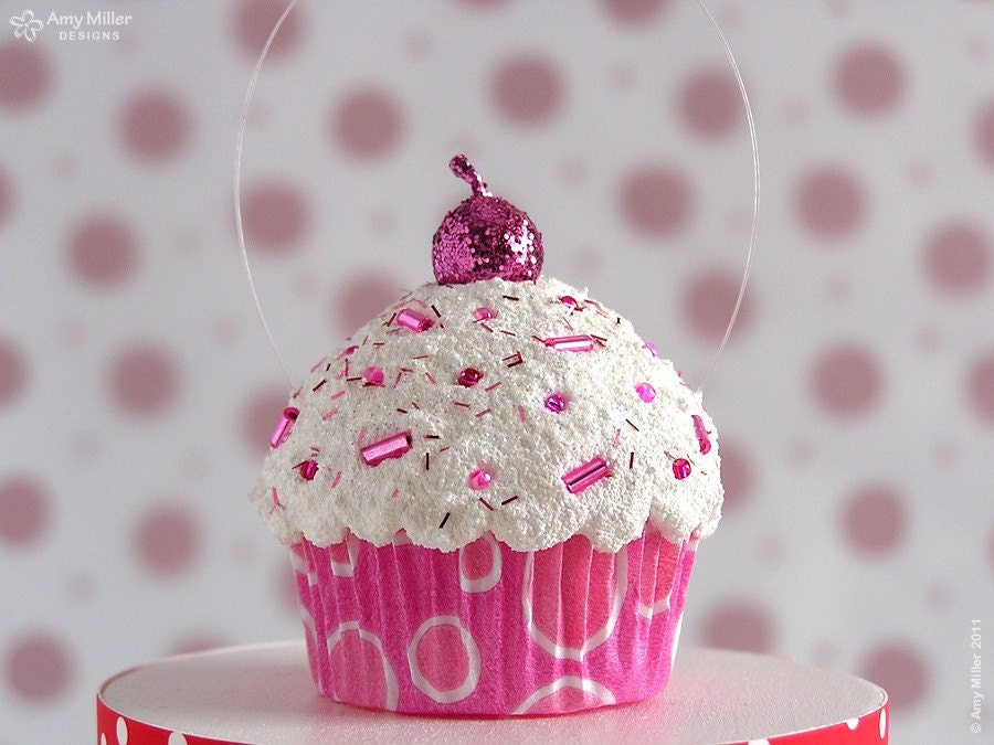 Mini Cupcake Ornament Pink Circles - Valentine's Day Decoration