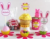 Spring and Easter DIY Printables Pink Flowers and Bunnies