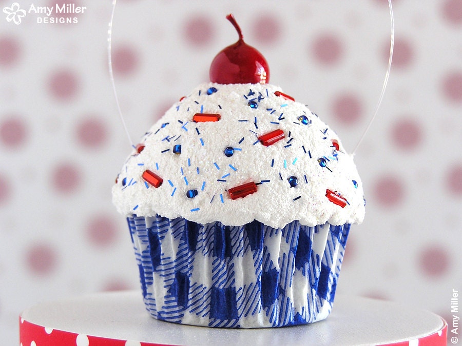 4th of July Mini Fake Cupcake Decoration Blue Gingham