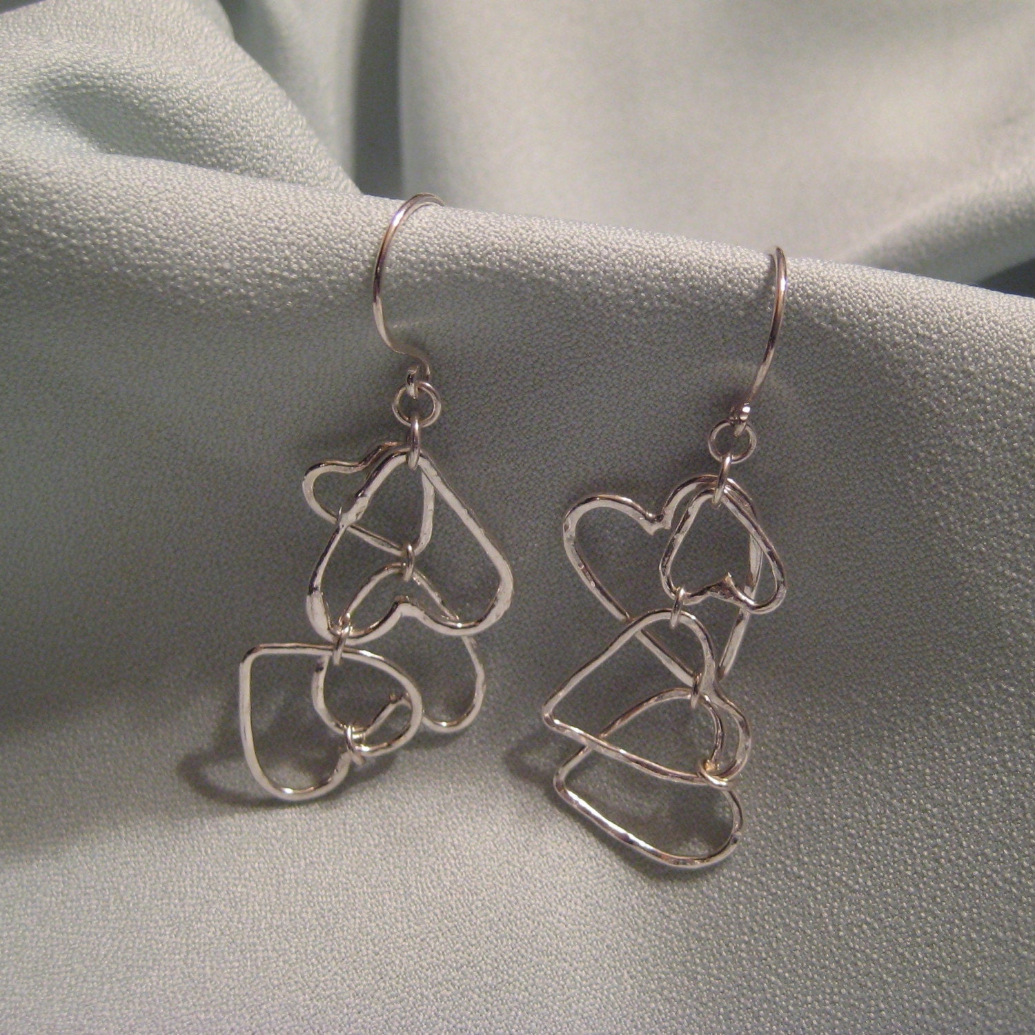 Dangling Heart Earrings Silver Multi Heart Dangle Earrings JJDLJewelryArt