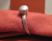 Silver Nugget Pearl Ring Art Deco Cocktail Ring White Matte Platinum Finish Precious Stone Alternative Offbeat Engagement JJDLJewelryArt