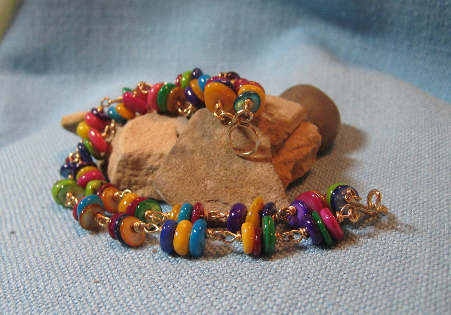 Pearl Bracelet 14k Gold Fill Wire Wrapped Bracelet Multi Color Carnival Bead Bracelet Indian Summer Fall Autumn JJDLJewelryArt