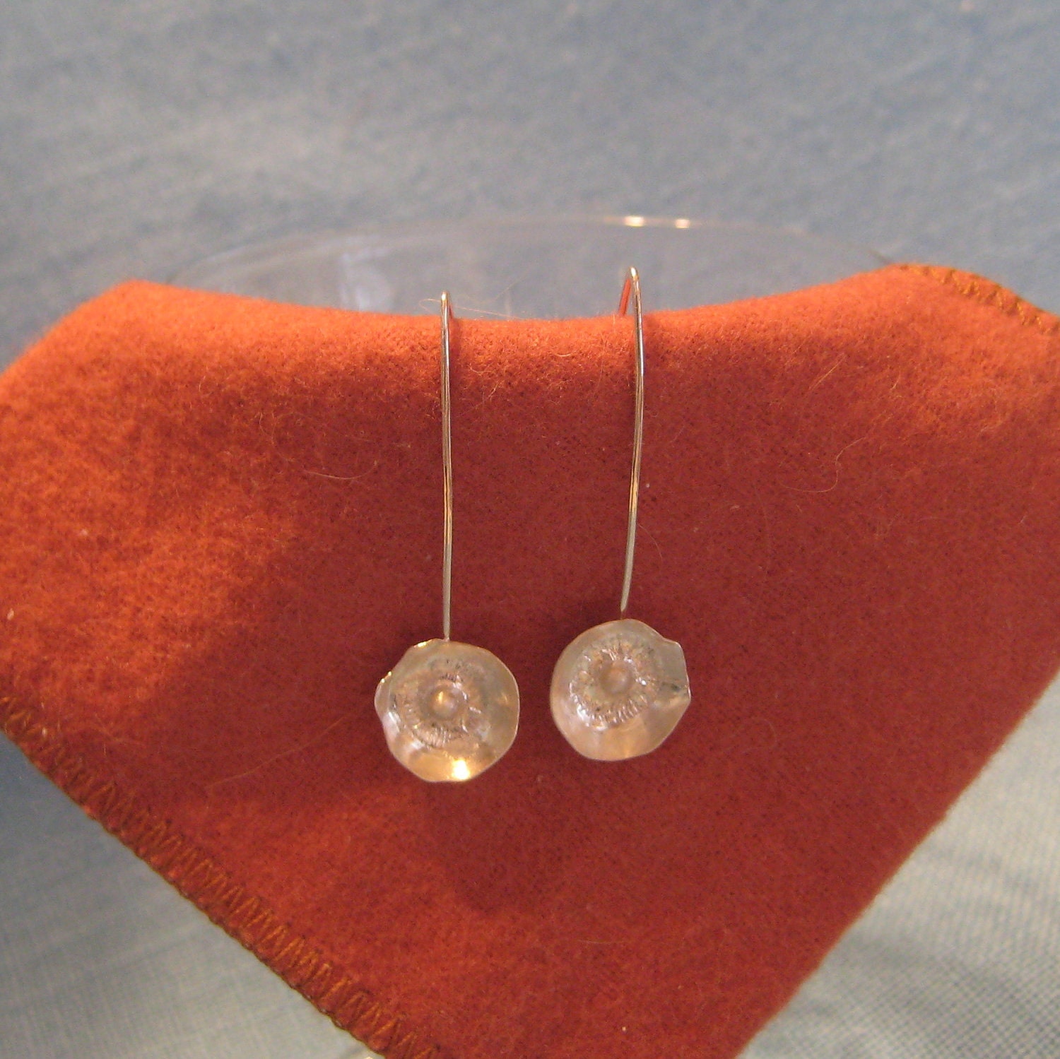 Flower Earring Wishbone Ear Wire Silver Long Dangle White Poppy  JJDLJewelryArt