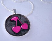 Cherry Heart Pendant - 1 inch Round pendant-  encased in hand poured resin
