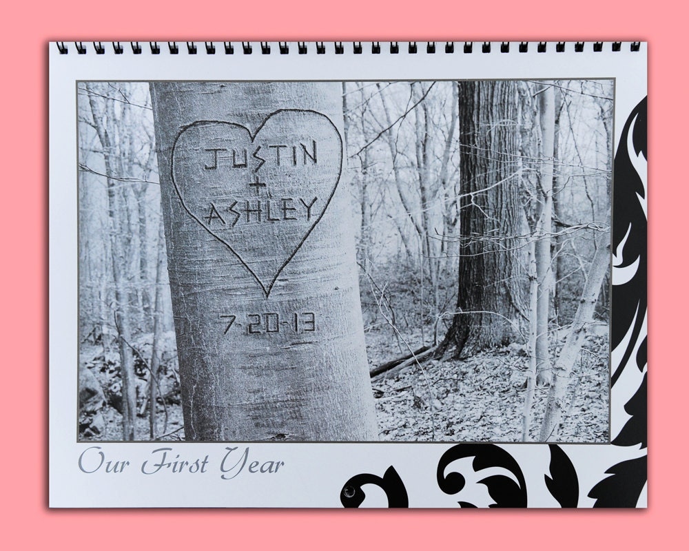 Personalized Wedding Calendar- 12 Photographs Personalized With Names of Couple- Guest Book Alternative, Wedding or Anniversary Gift