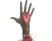 Heart In Hand, Witch, Make Do, Shelf Sitter, Primitive Halloween, Black, Orange, Orange and black, Gingham Check, Red Heart, Pincushion