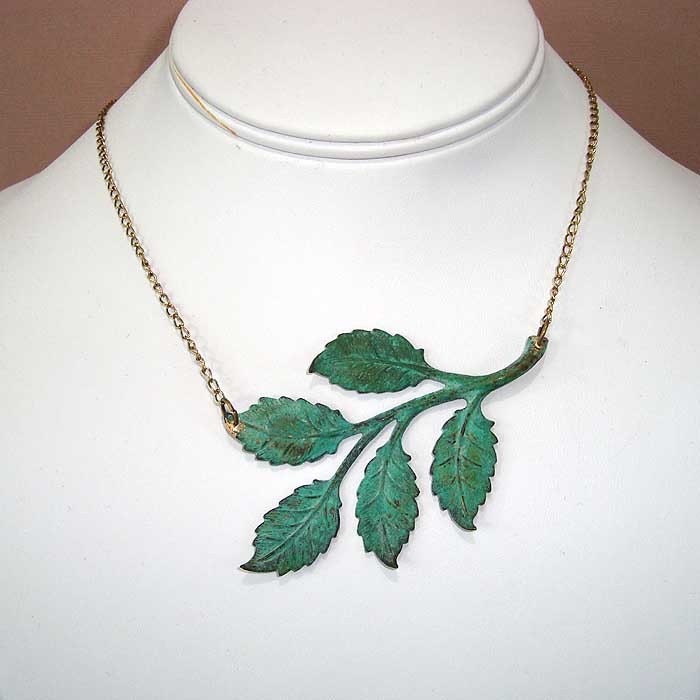 Branch Necklace Antique Bronze Brass Large Branch and Leaf Leaves Pendant Necklace