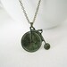 Bicycle Necklace. old fashion penny farthing verdigris patina bicycle in antique brass chain