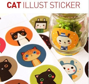 Kawaii Cat and Drinky Doll Illust Stickers - 2 sheets (18pcs)