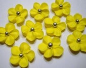 LOT of 100 YELLOW Royal Icing Flowers w/ silver sugar balls for Cake Decorating Il_170x135