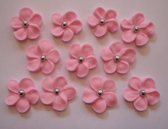 LOT of 100 Royal Icing Flowers w/ silver sugar balls for Cake Decorating Il_170x135