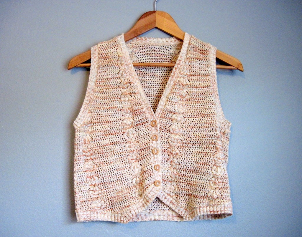 Sweater Vest Vintage Hippie Tan Boho Small Medium