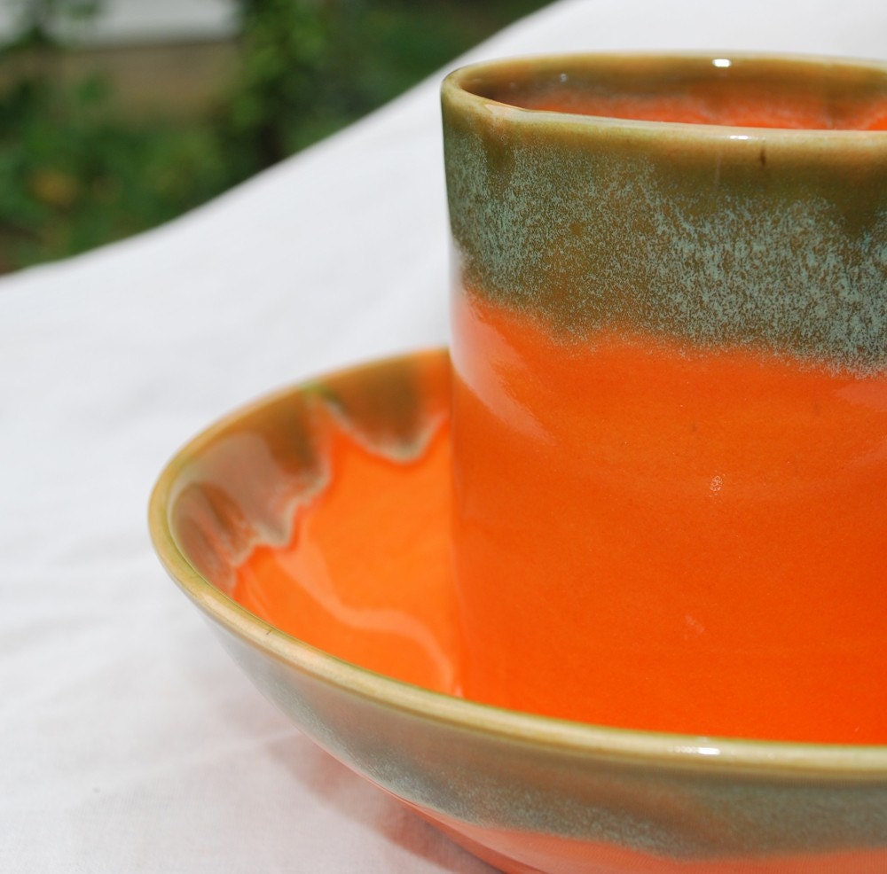 Erewhonart Pottery Bright Orange Breakfast Set no 2