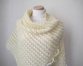 Cream Shawl - Shiny Rectangular Ivory Crochet Shawl - GIFT for HER