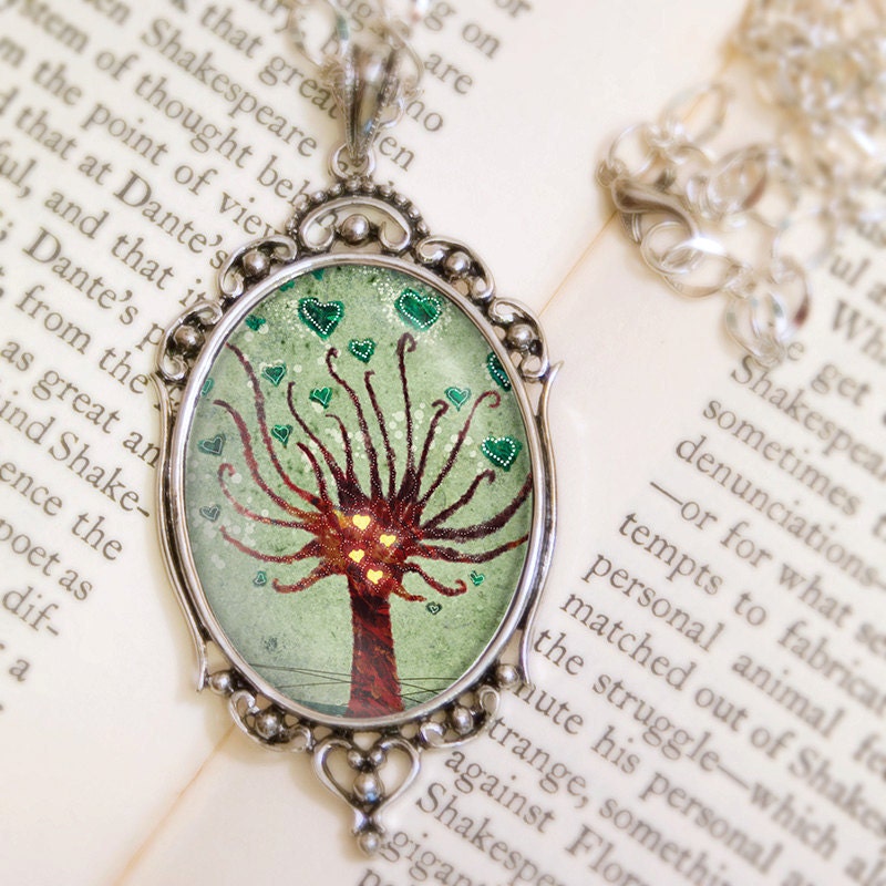 Love Blooms Tree Necklace - Silver Pendant - Wearable Art with Silver Chain