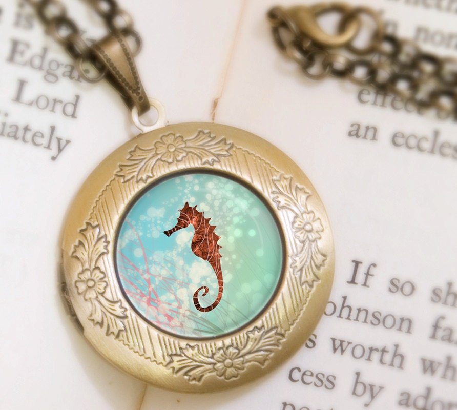 Seahorse Locket - Bronze Necklace - Wearable Art with Bronze Chain