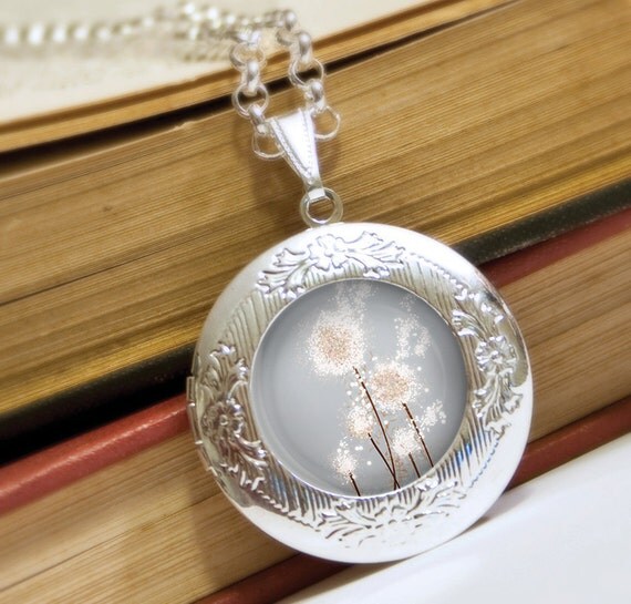 Silver Dandelion Locket Necklace - Silver Locket - Perennial Moment (silver) - Wearable Art with Silver Chain