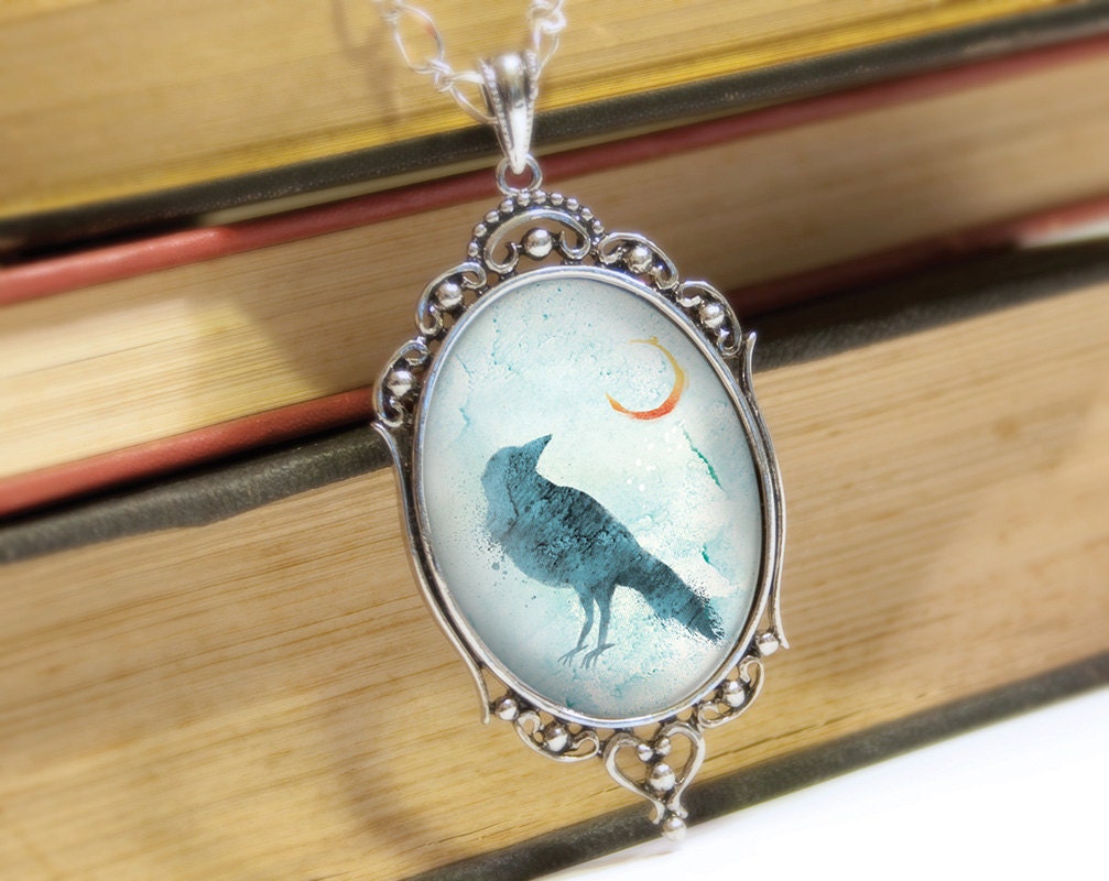 Raven Moon Necklace - Silver Pendant - Call of the Moon - Wearable Art with Silver Chain