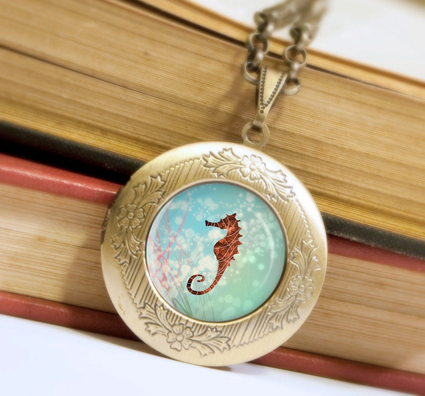 Seahorse Locket - Bronze Necklace - Wearable Art with Bronze Chain