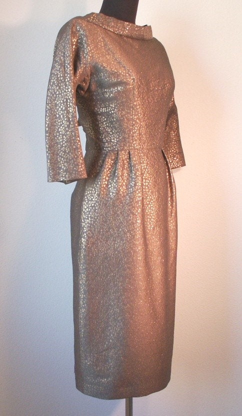 Vintage 60's Cocktail Dress, Wiggle Dress, Mad Men Era, Taupe, Bronze ...