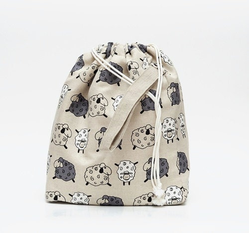 LARGE Drawstring Knitting Project Bag. Sheeps.... Special KnitterBag design.