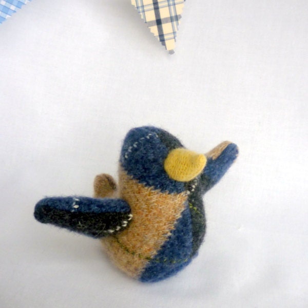 Small Argyle Upcycled Felted Wool Birdie Plush Toy