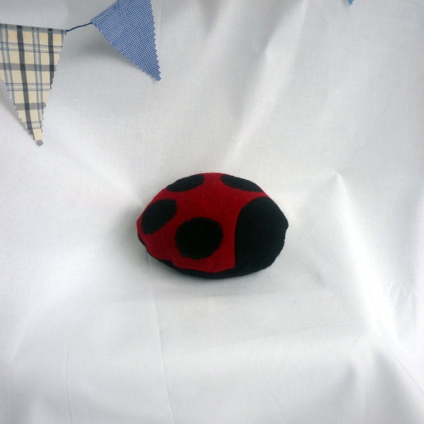 Small Red and Black Upcycled Felted Wool Ladybug Plush Toy