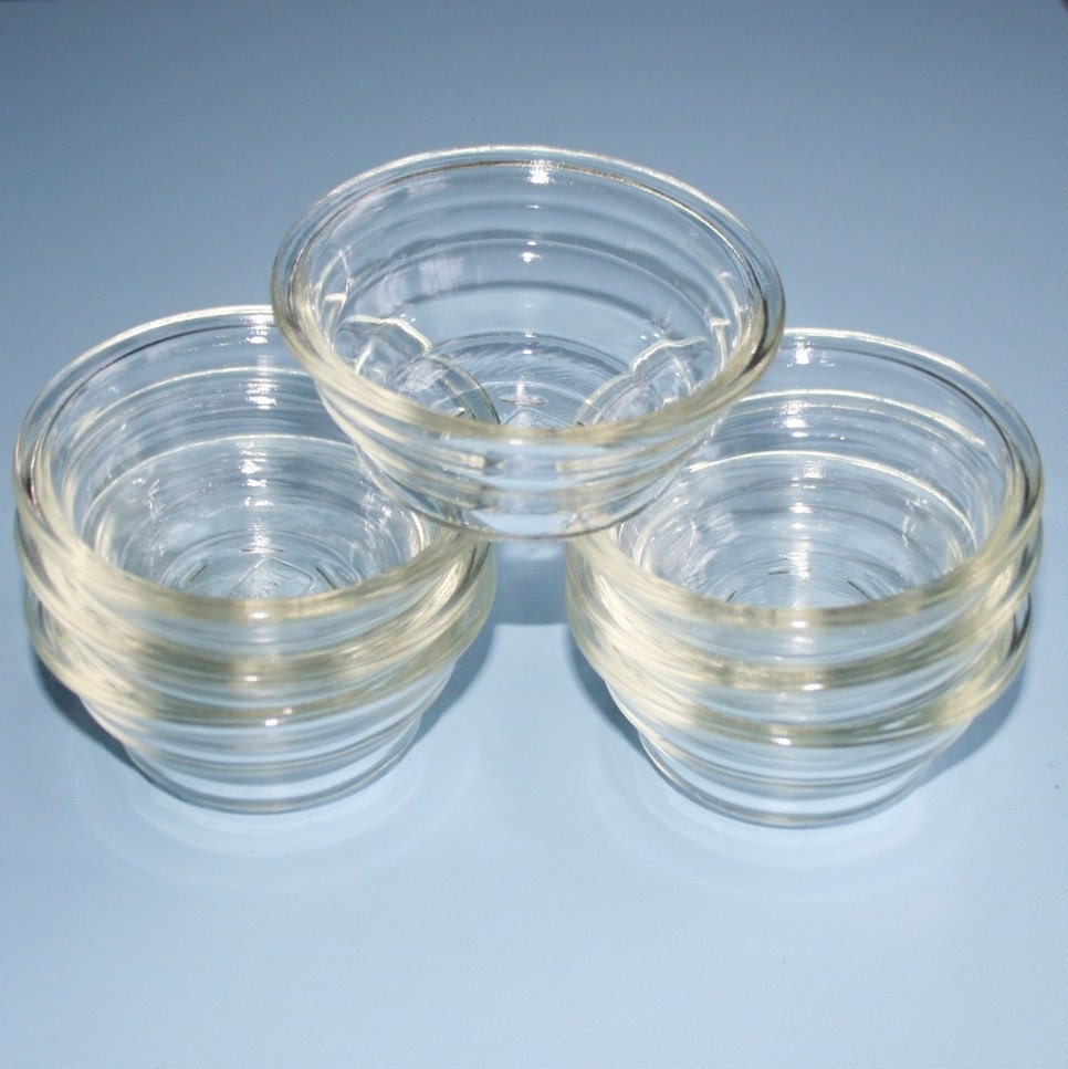 Vintage Set of 7 Glasbake Clear Glass Custard Cups by sariloaf