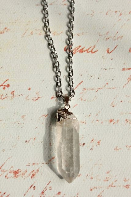Crystal Point Necklace, Clear Quartz- Silver