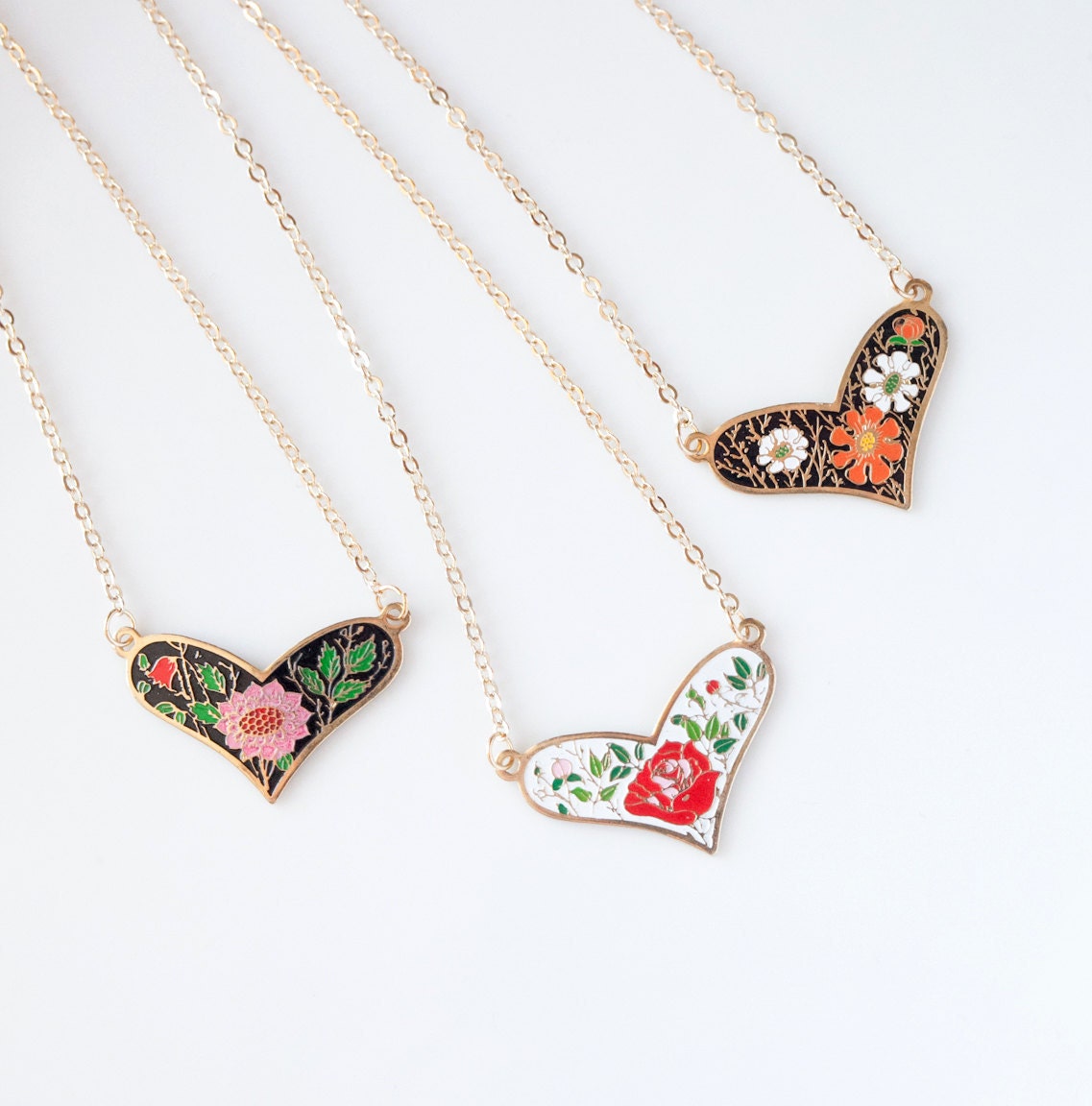 Floral Heart Necklace - Pink Mum, Red Rose or Orange Daisy - Pick one - saylorrose