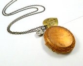 The Keepsake Locket, VIntage Heart Charm, Vintage Locket, Clear Glass Gem, Long Chain, Handmade Jewelry