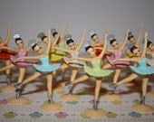 12 Ballerina Cupcake Toppers Assorted  Color Tutu's Custom Hand painted Very Vintage looking
