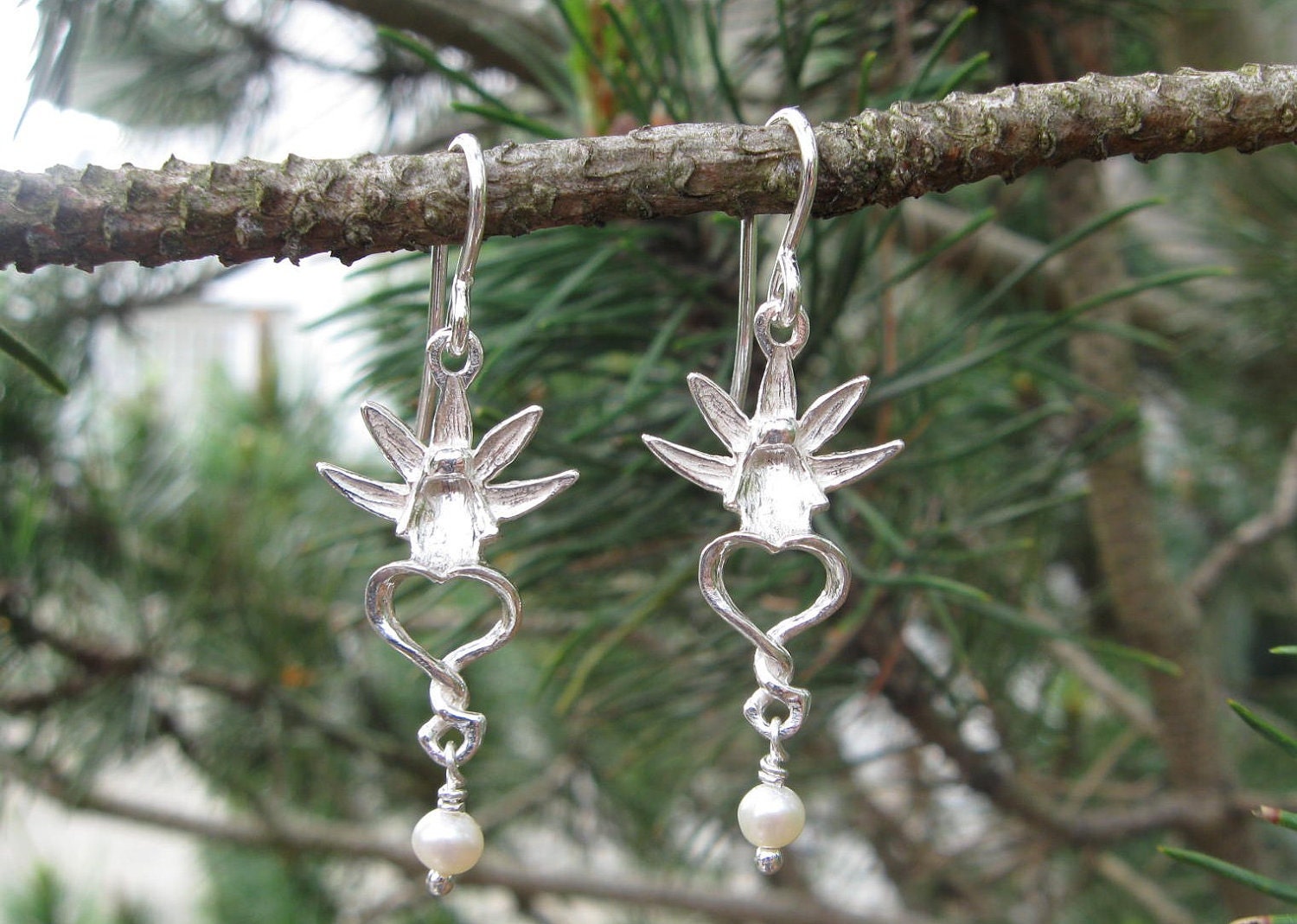 Small Ghost Orchid Heart Earrings