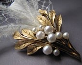Gold Feather Fascinator Vintage Adorned - Bridal Hair Fascinator