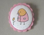 Birds Cameo Brooch - Fabric and Felt Cameo Brooch - Pink, White and Yellow
