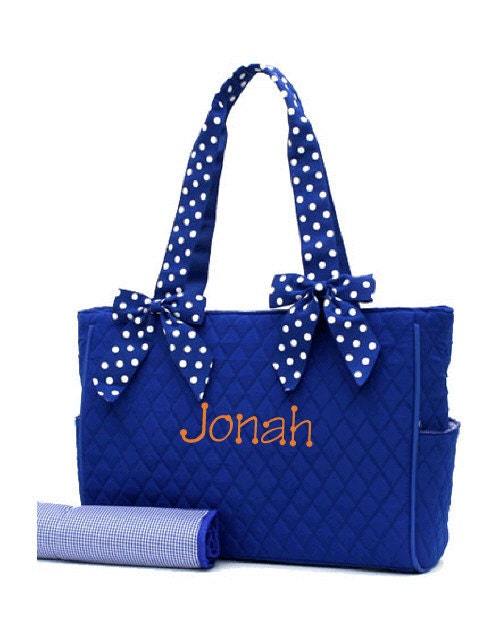 Royal blue and white polka dot diaper bag for baby girls and boys ... Royal blue and white polka dot diaper bag for baby girls and boys ...