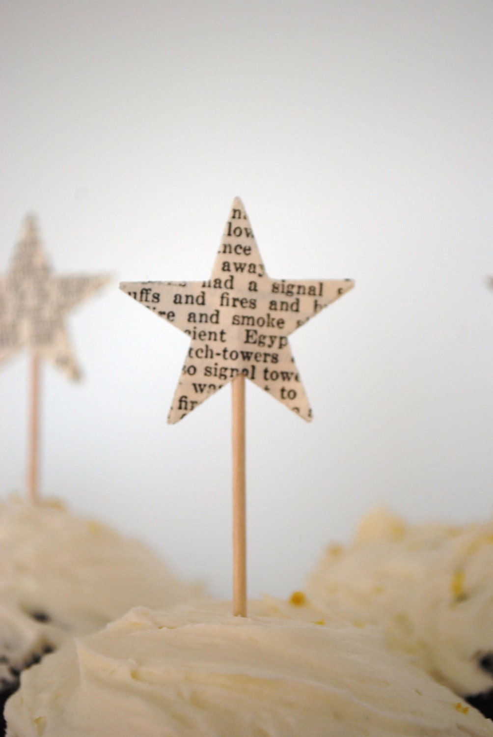 12 Star Cupcake Picks, made from vintage paper