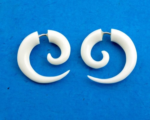 Fake Gauges - Small Spirals - Organic Bone Earrings