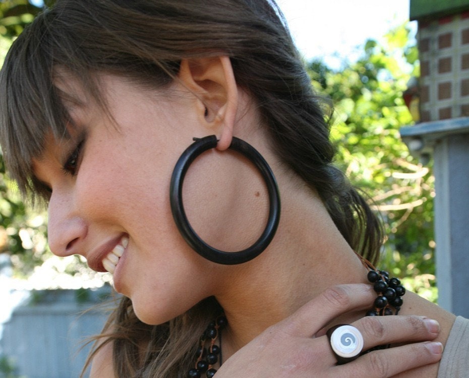 Namaya Hoops - Wooden Post Earrings XL/Black