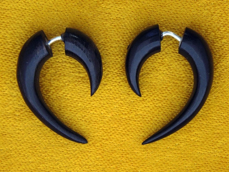 Fake Guages - Small Black Hooks Wood Earrings