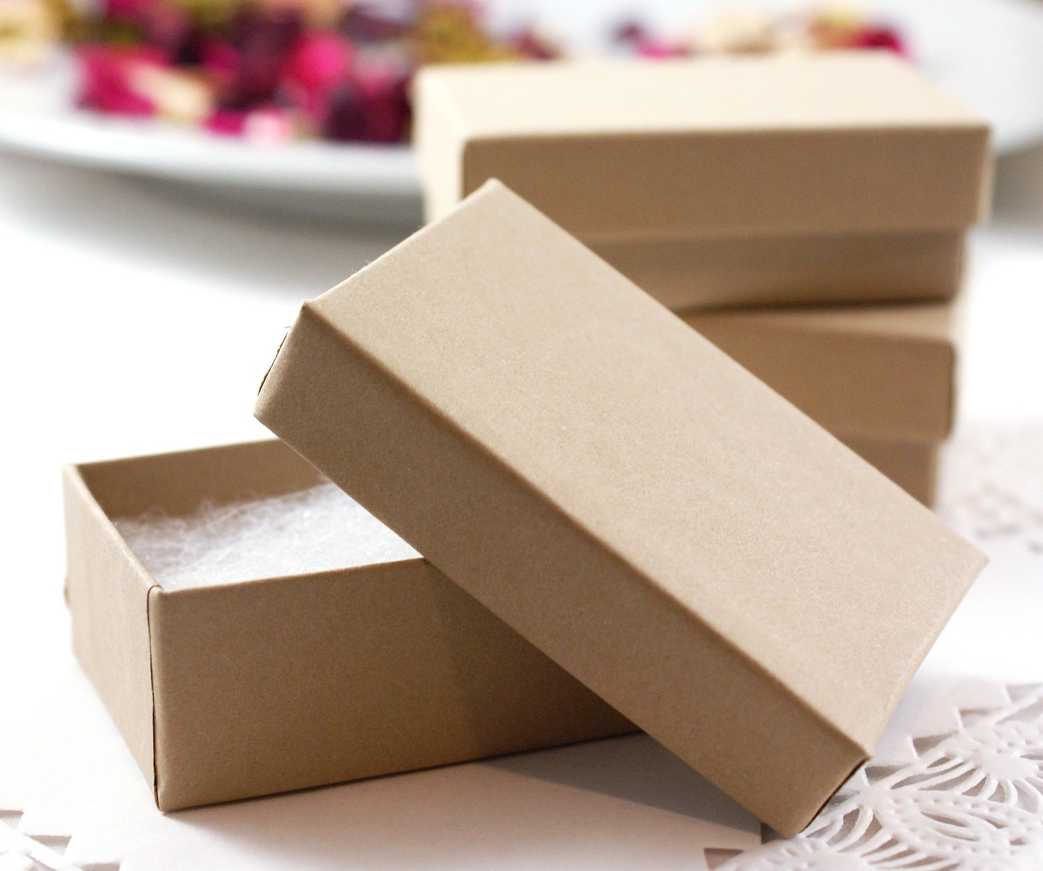 Set of 10 SMALL 2 1/2 x 1 1/2 cotton filled Kraft Brown Jewelry gift boxes - 2.5 x 1.5