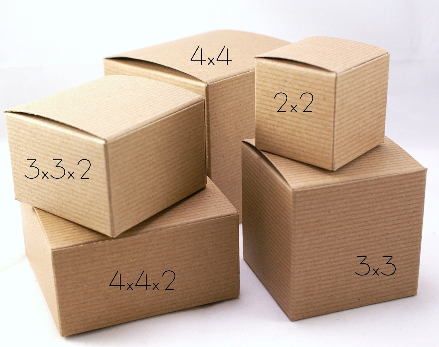 3 x 3 x 3 - Set of 15 gift boxes - PINSTRIPE Kraft Brown one piece Small Cube Square Tuck-Top Wedding Favor, Candy, Jewelry, Treat