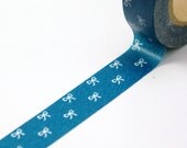 TINY BOWS on Teal Blue Japanese Washi Paper Masking Tape-16.5 Yards