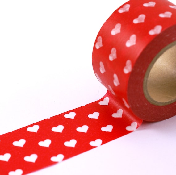 Country Cozy White Hearts on RED Valentine's Day Trim WIDE Washi Masking Tape-16.5 YARDS