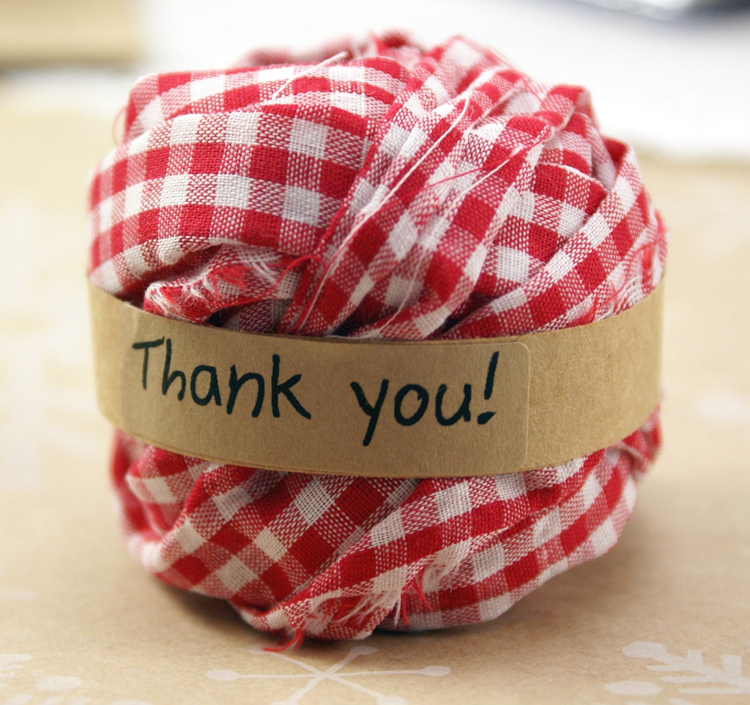 4 Yard mini Ball of 1" wide charming upcycled Christmas Red Gingham Checkered FABRIC RIBBON - for Crafting, Gift Wrapping, Decorating
