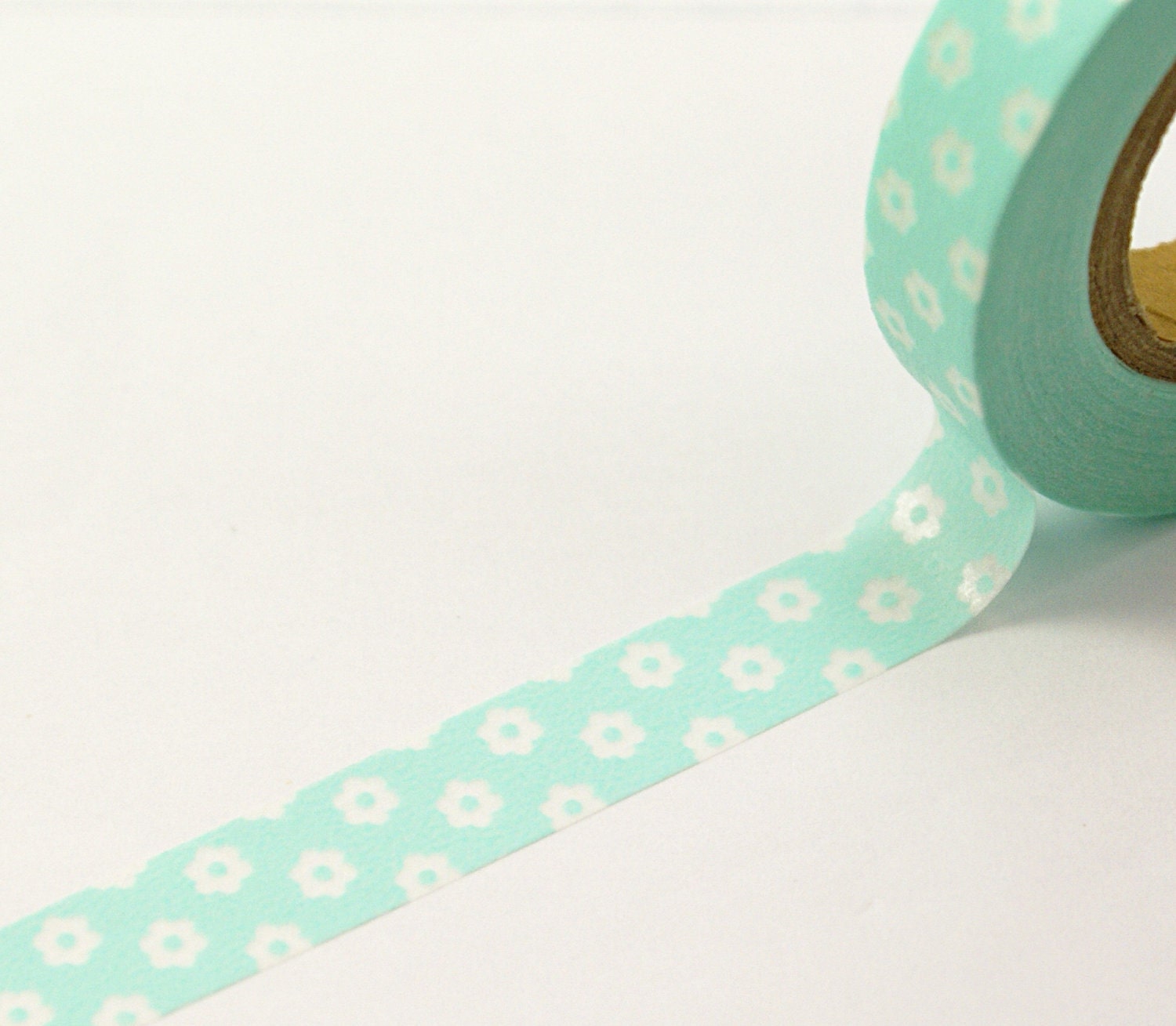 Bright Aqua Blue Mod pop flowers - Japanese Washi Paper Masking Tape-16.5 Yards