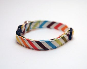 Rainbow Stripe Safety Cat Collar with Bell - Riley Blake Bermuda Zig Zag Chevron